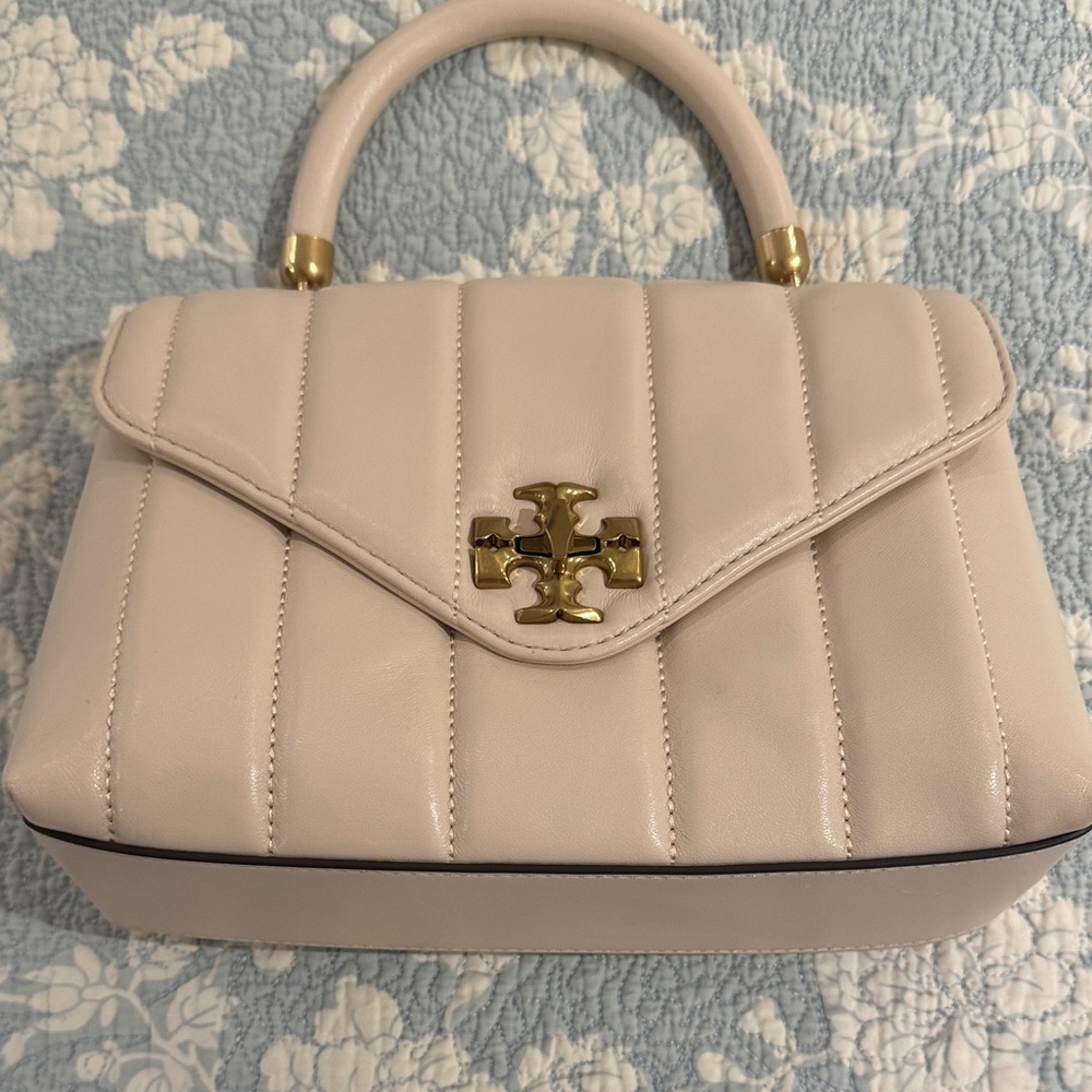 Tory Burch Kira Small Top Handle Handbag Brie Ivory White Leather